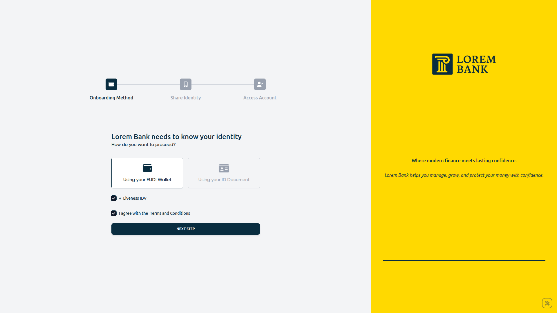 Onboarding method selection screenshot